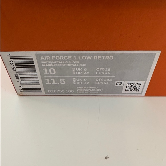 Nike Men's Air Force 1 Anniversary Edition White Metallic Silver Sneakers Sz 10 - Picture 10 of 13